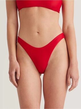 Quince Italian RED High-Cut Bikini Bottom Sleek Modern Design Small